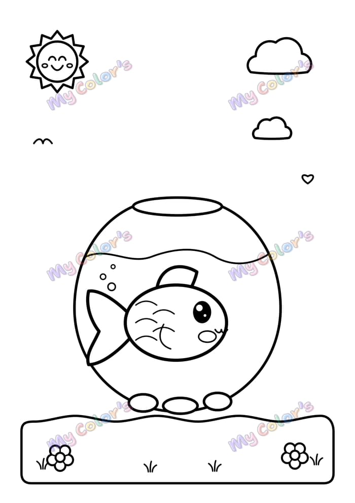 Coloriage Le poisson rouge dans son bocal à imprimer