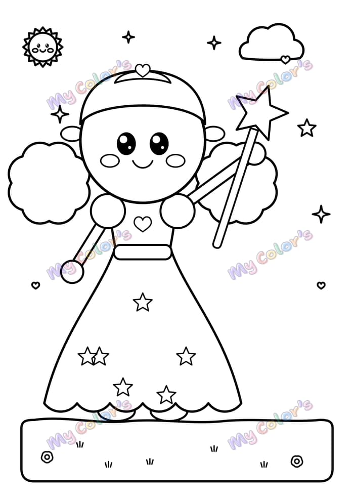 Coloriage La princesse et sa baguette magique à imprimer