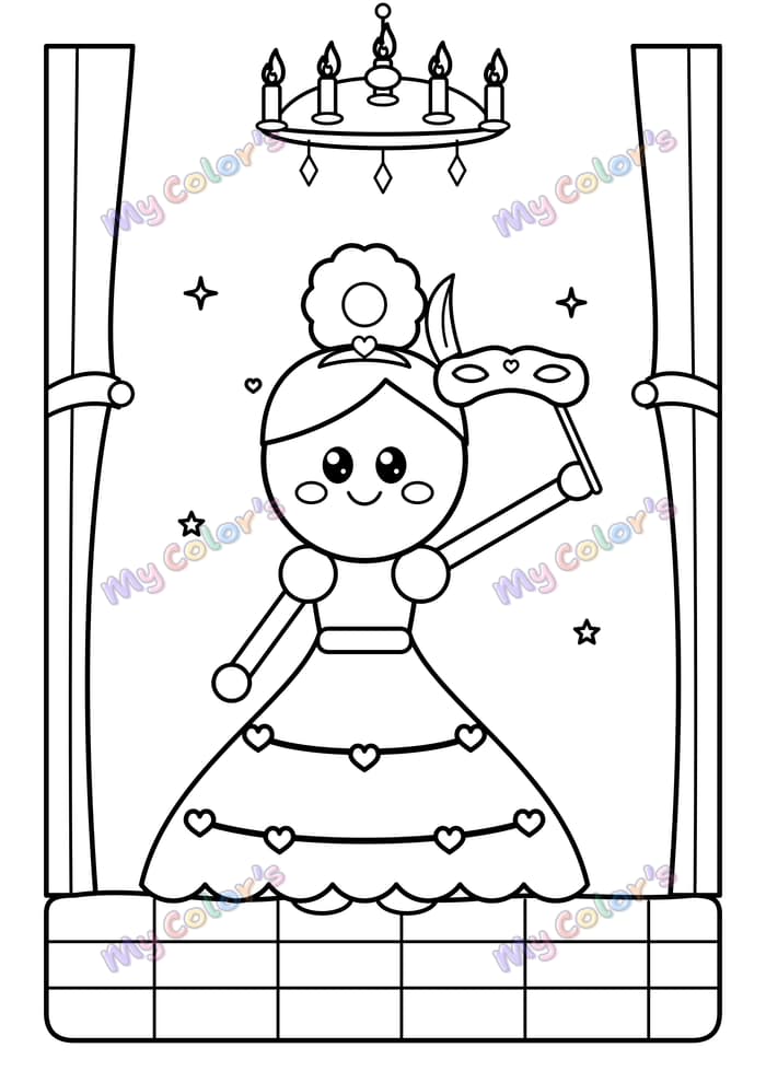 Coloriage La princesse au bal masqué à imprimer
