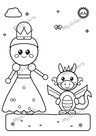 Coloriage La princesse et le bébé dragon à imprimer