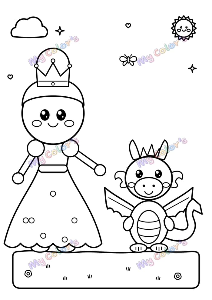 Coloriage La princesse et le bébé dragon à imprimer