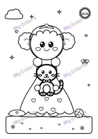 Coloriage La princesse et son petit chat à imprimer