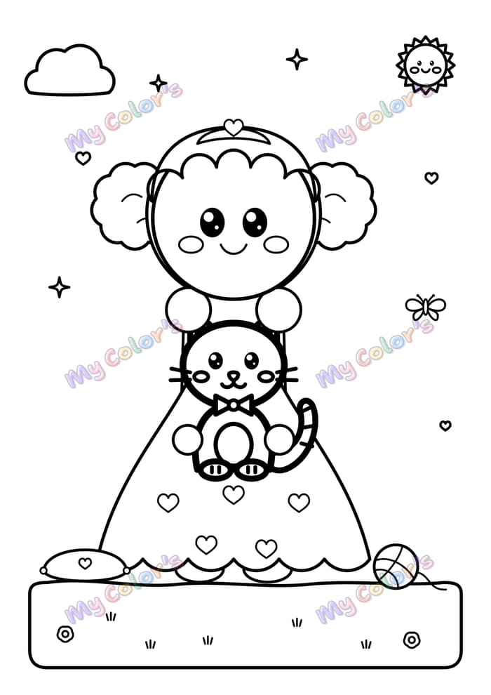 Coloriage La princesse et son petit chat à imprimer