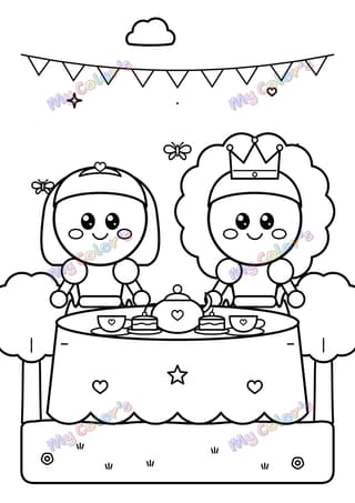 Coloriage Le goûter des princesses à imprimer