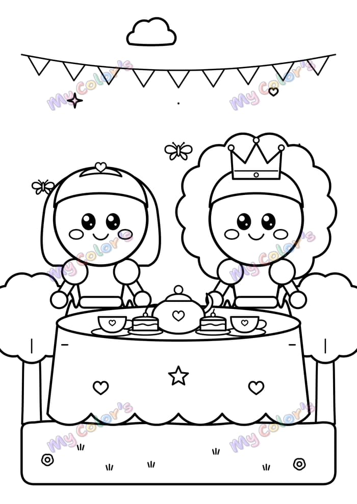 Coloriage Le goûter des princesses à imprimer