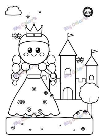 Coloriage La princesse du jardin du château à imprimer