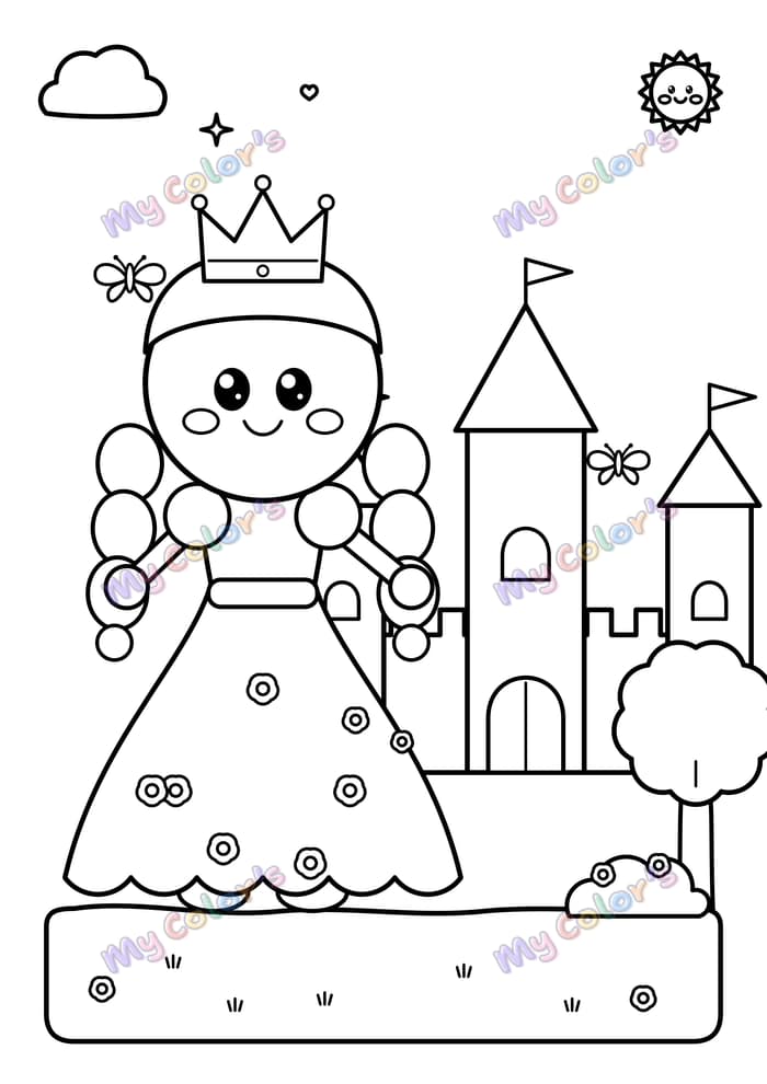Coloriage La princesse du jardin du château à imprimer