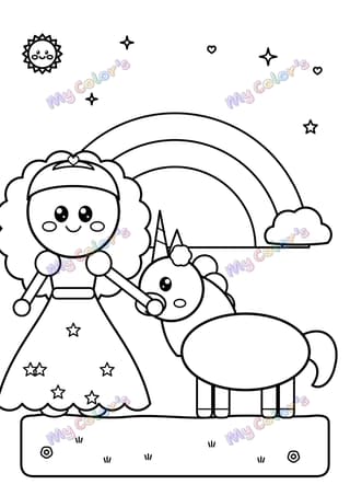 Coloriage La princesse et sa licorne à imprimer