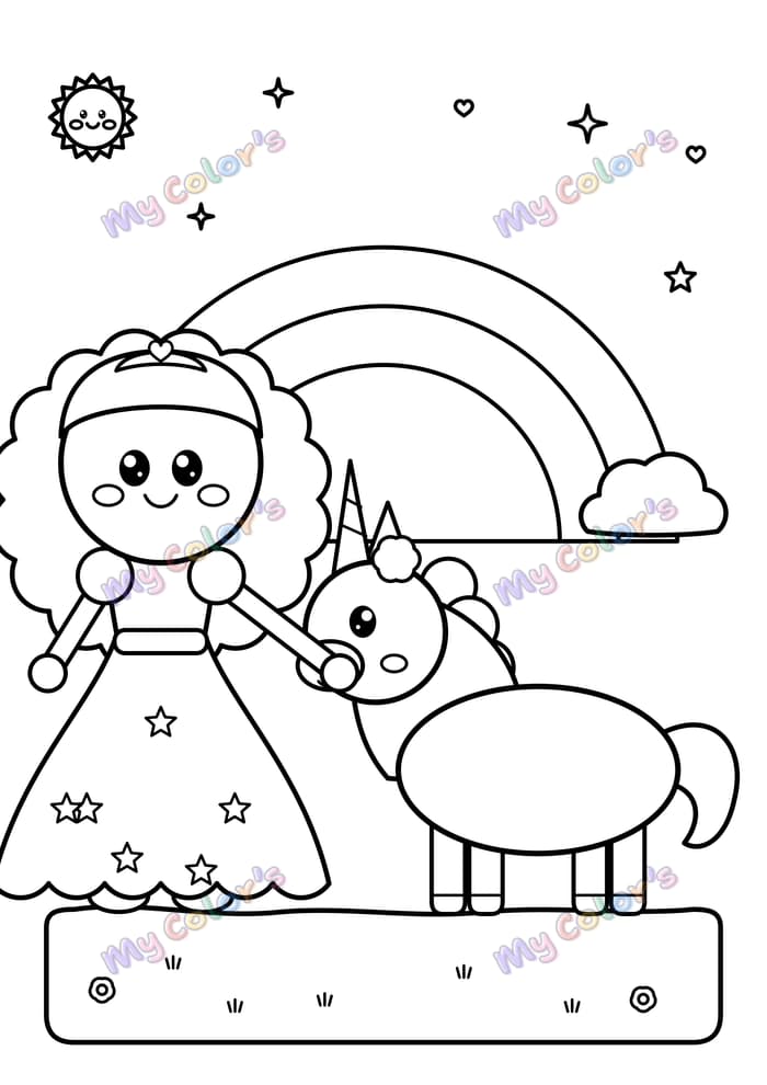 Coloriage La princesse et sa licorne à imprimer