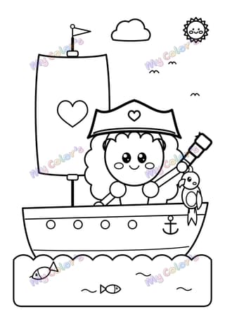 Coloriage La princesse pirate sur son bateau à imprimer
