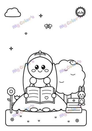 Coloriage La princesse qui lit un livre à imprimer