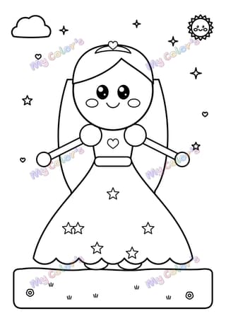 Coloriage La princesse en robe de bal à imprimer