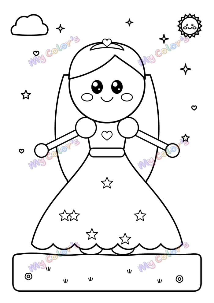 Coloriage La princesse en robe de bal à imprimer