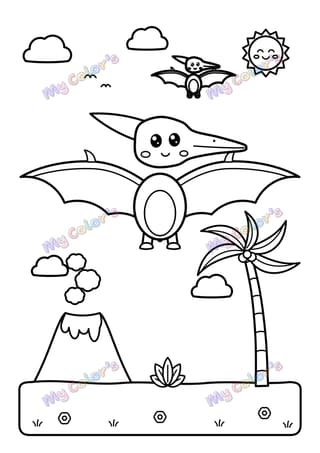 Coloriage Le ptérodactyle dans le ciel à imprimer