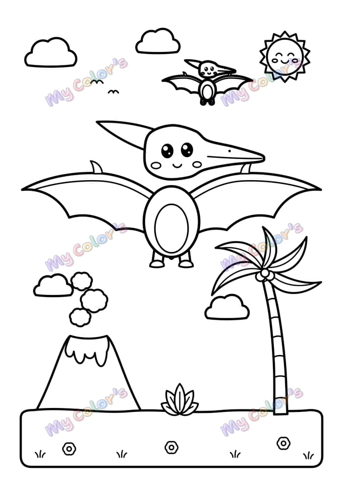 Coloriage Le ptérodactyle dans le ciel à imprimer
