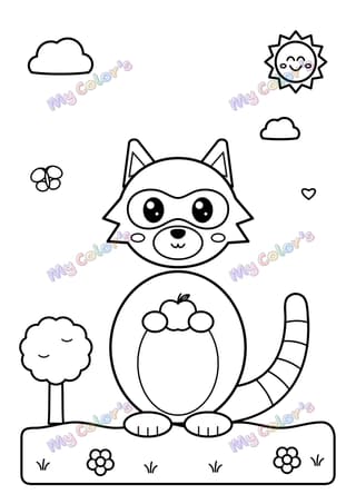 Coloriage Le raton laveur et sa pomme à imprimer