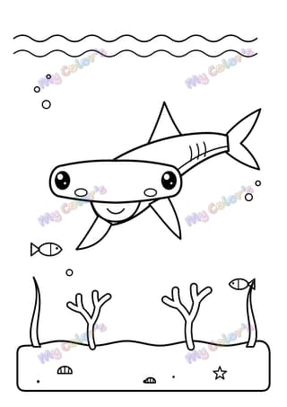The funny hammerhead shark printable coloring page