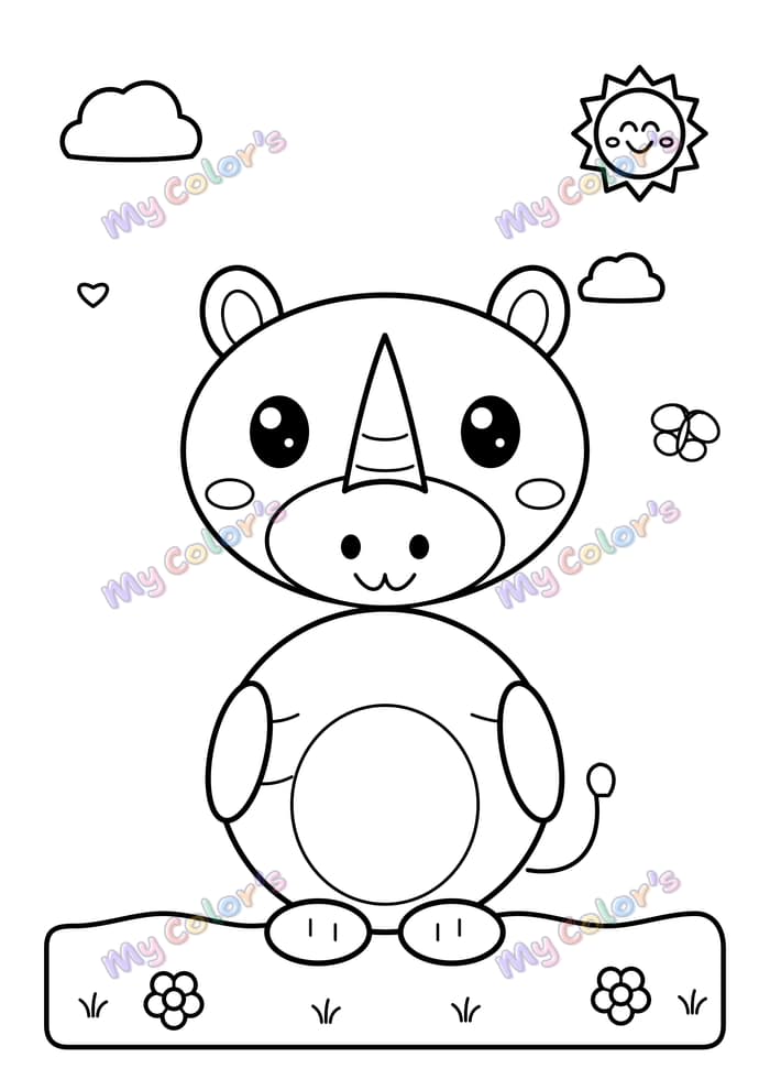 Coloriage Le rhinocéros gentil à imprimer