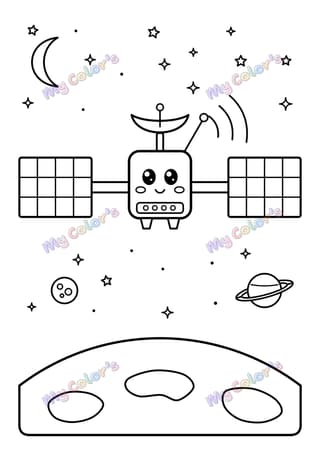 Coloriage Le satellite dans l’espace à imprimer