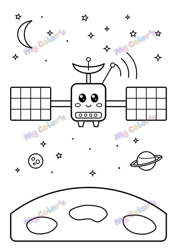 Coloriage Le satellite dans l’espace à imprimer