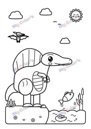 Coloriage Le spinosaure au bord de l’eau à imprimer