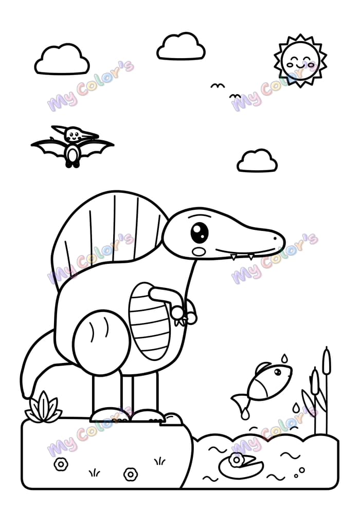 Coloriage Le spinosaure au bord de l’eau à imprimer