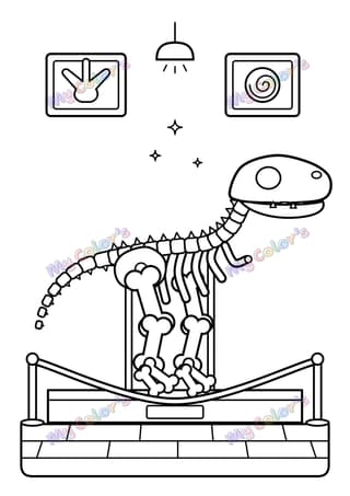 Coloriage Le squelette de dinosaure au musée à imprimer