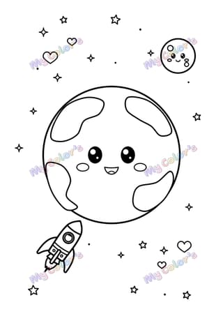 Coloriage La Terre souriante à imprimer