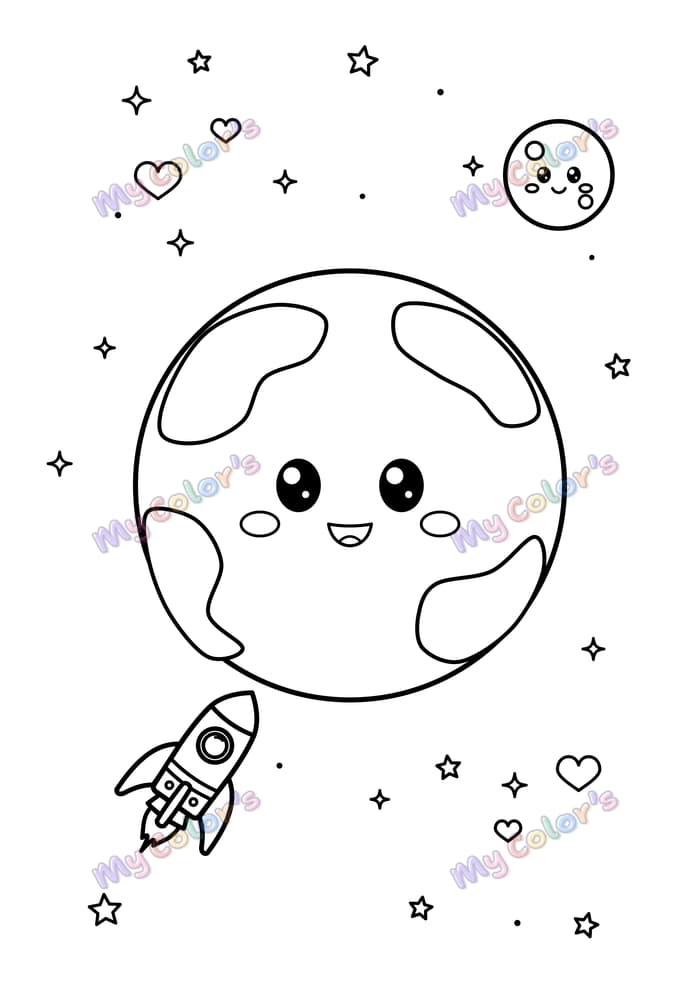 Coloriage La Terre souriante à imprimer