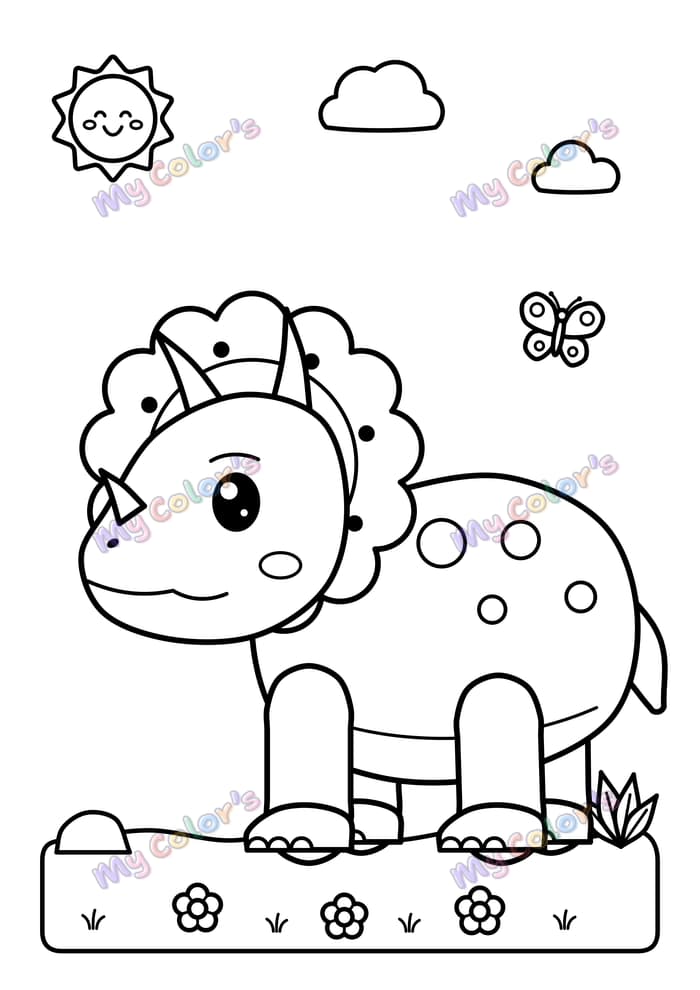 Coloriage Le tricératops et ses cornes à imprimer