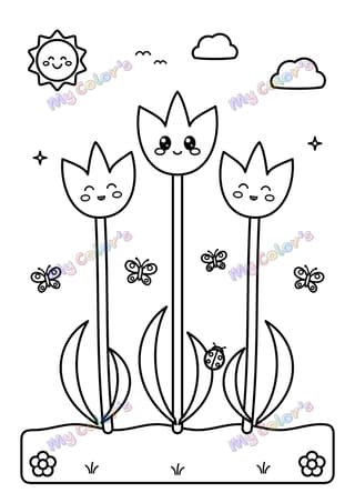 Coloriage Les tulipes du jardin à imprimer