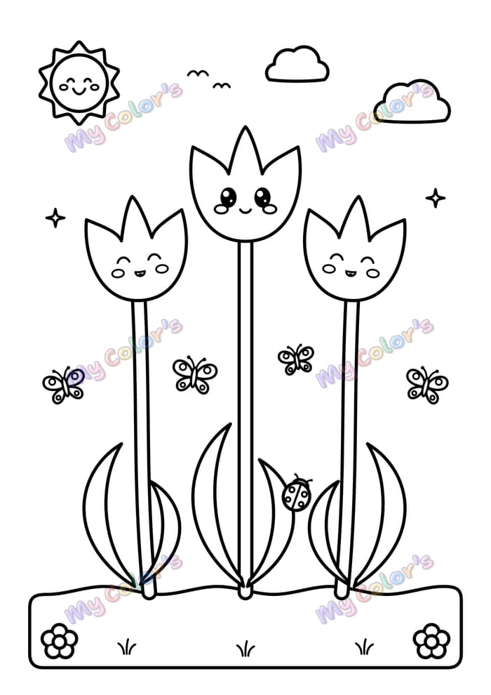 Coloriage Les tulipes du jardin à imprimer