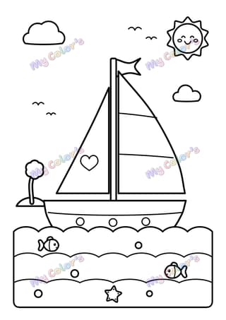 Coloriage Le voilier sur les vagues à imprimer